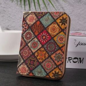 Boho Cork Mini Wallet Zipper Coin Purse Credit Card Holder